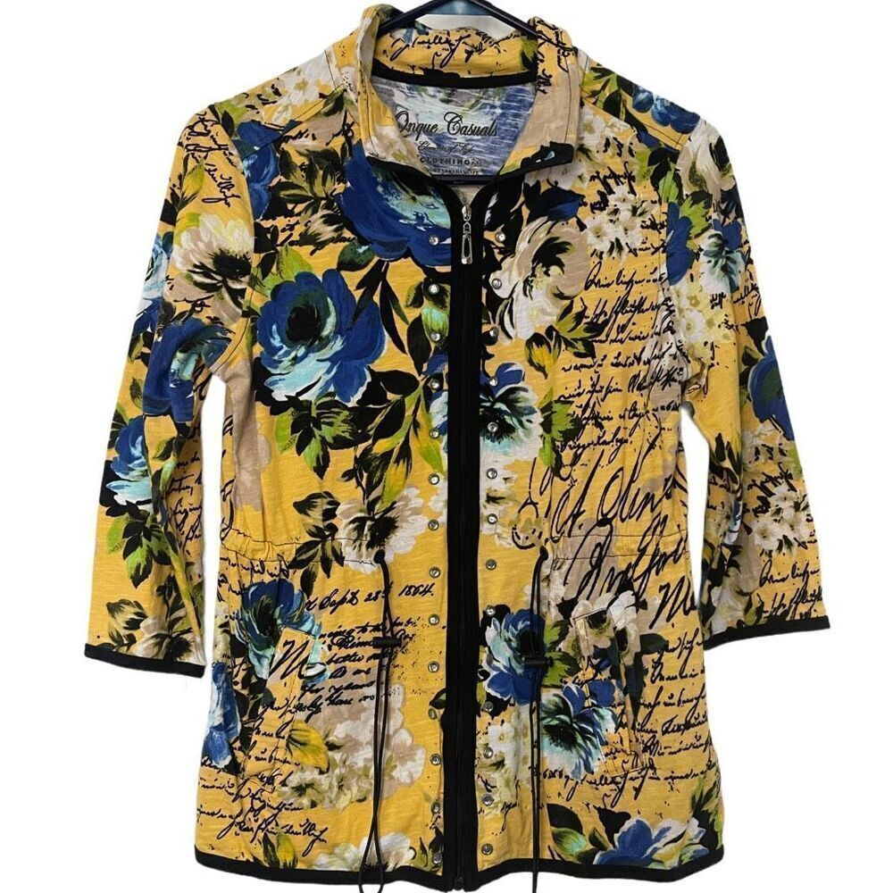 Onque Casuals size Small full zip rhinestone s and drawstring waist.